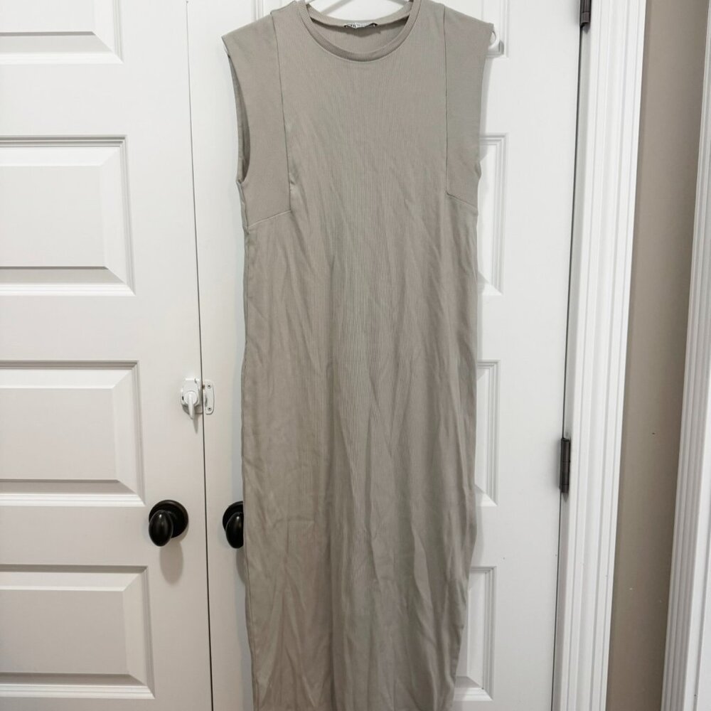 Zara Cream Ribbed Sleeveless Muscle Tank Maxi Dress - Size Small